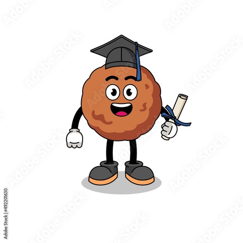 meatball mascot with graduation pose