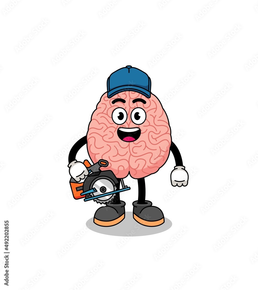 Cartoon Illustration of brain as a woodworker Cartoon Illustration of brain as a woodworker