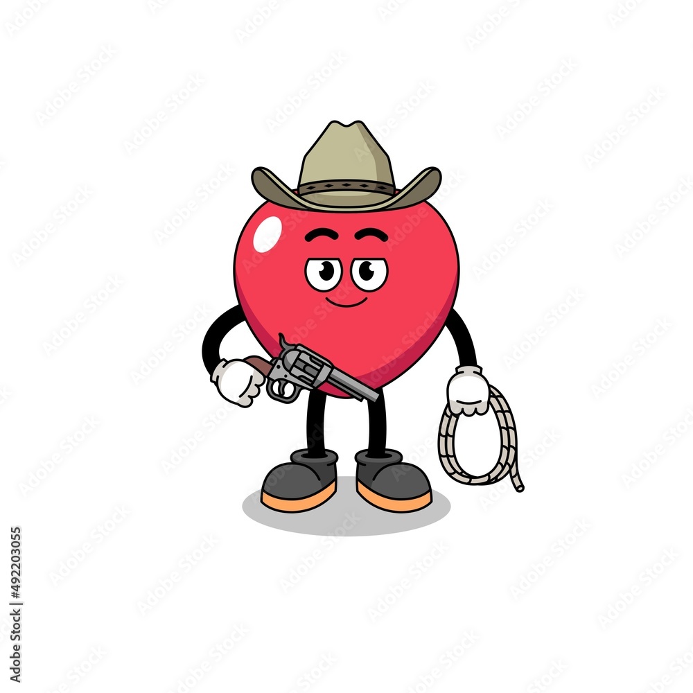 Character mascot of love as a cowboy