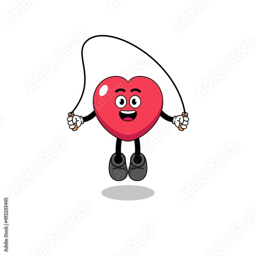 love mascot cartoon is playing skipping rope