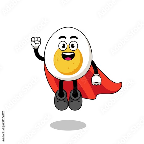 boiled egg cartoon with flying superhero