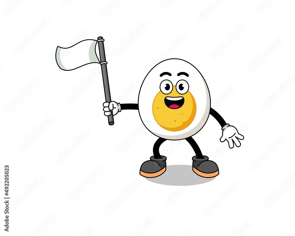 Cartoon Illustration of boiled egg holding a white flag Cartoon Illustration of boiled egg holding a white flag