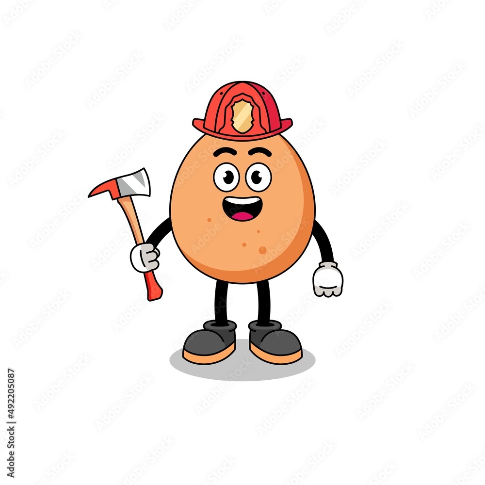 Cartoon mascot of egg firefighter
