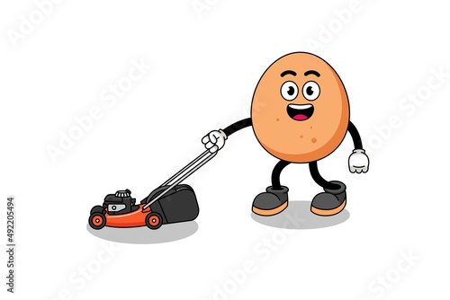 egg illustration cartoon holding lawn mower