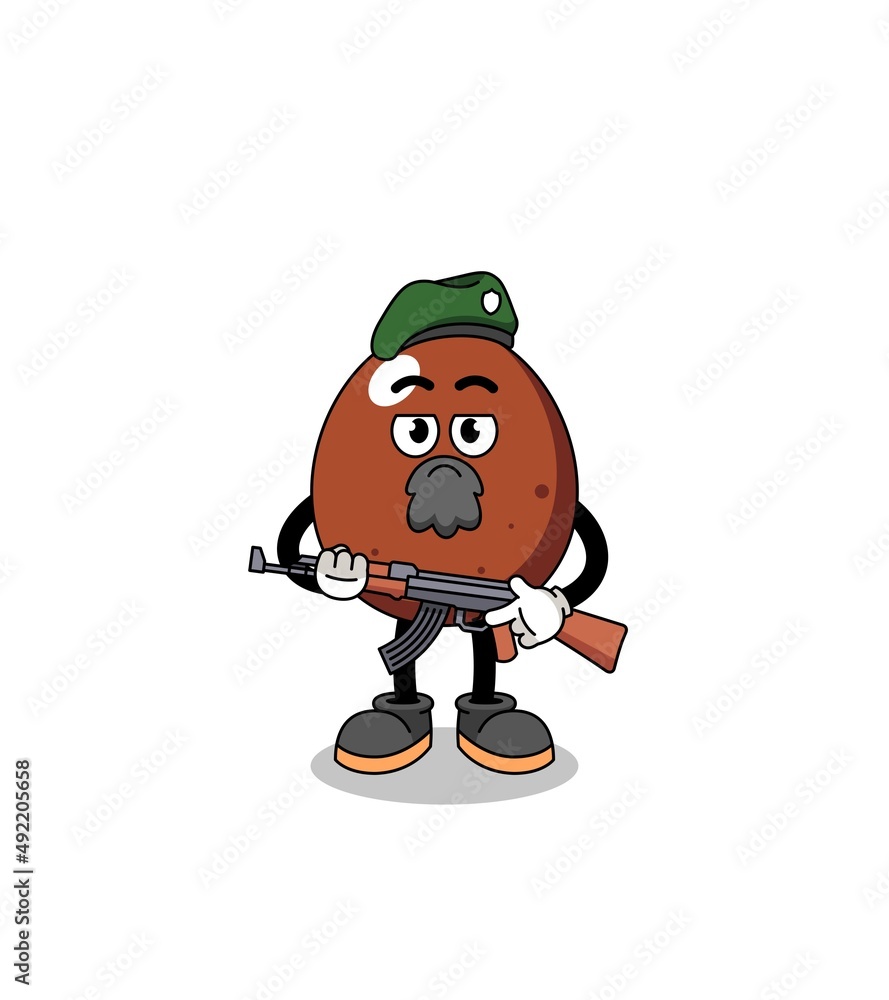 Character cartoon of chocolate egg as a special force