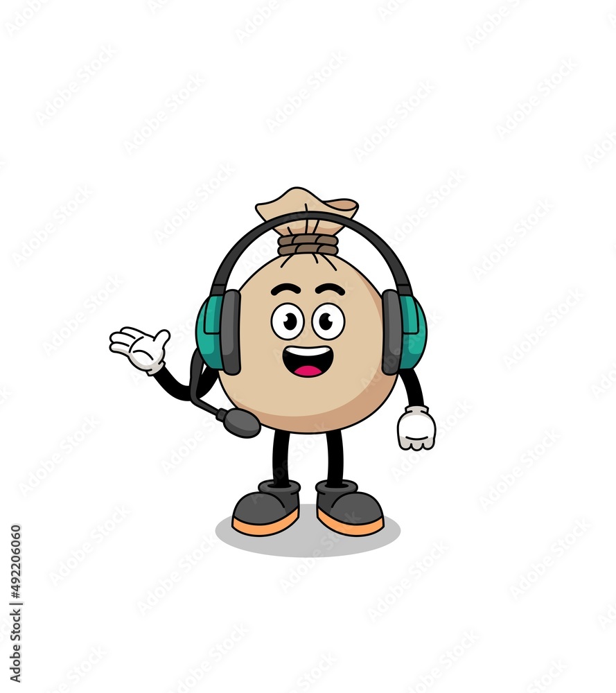 Mascot Illustration of money sack as a customer services