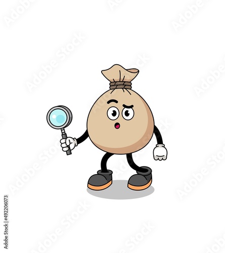 Mascot of money sack searching