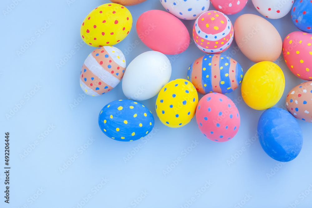 Colorful easter eggs on blue background Colorful easter eggs on blue background
