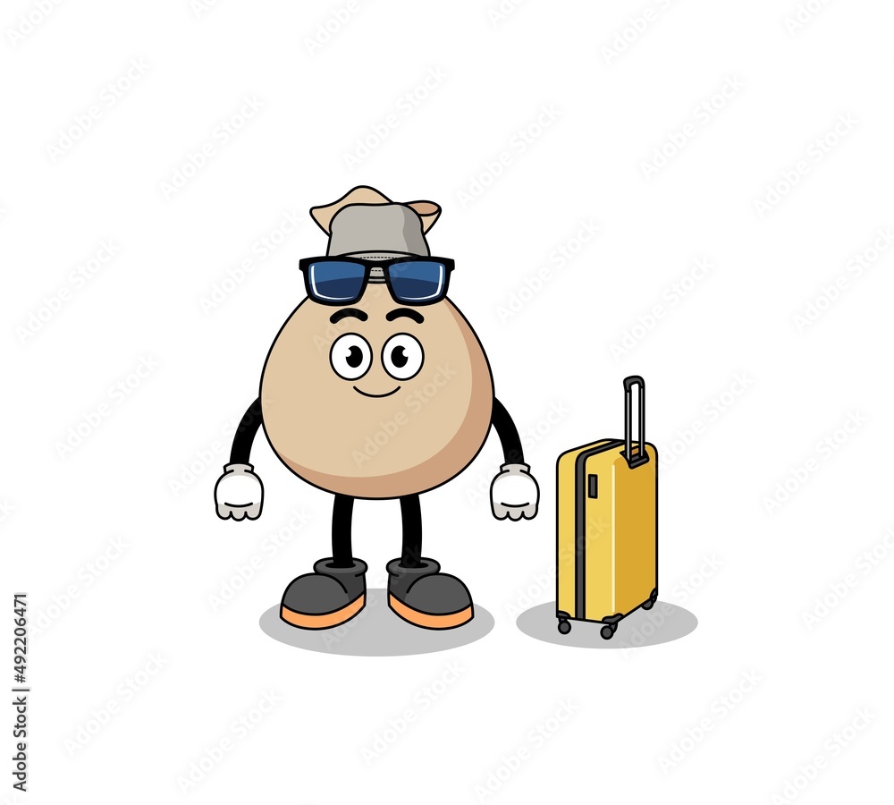 money sack mascot doing vacation