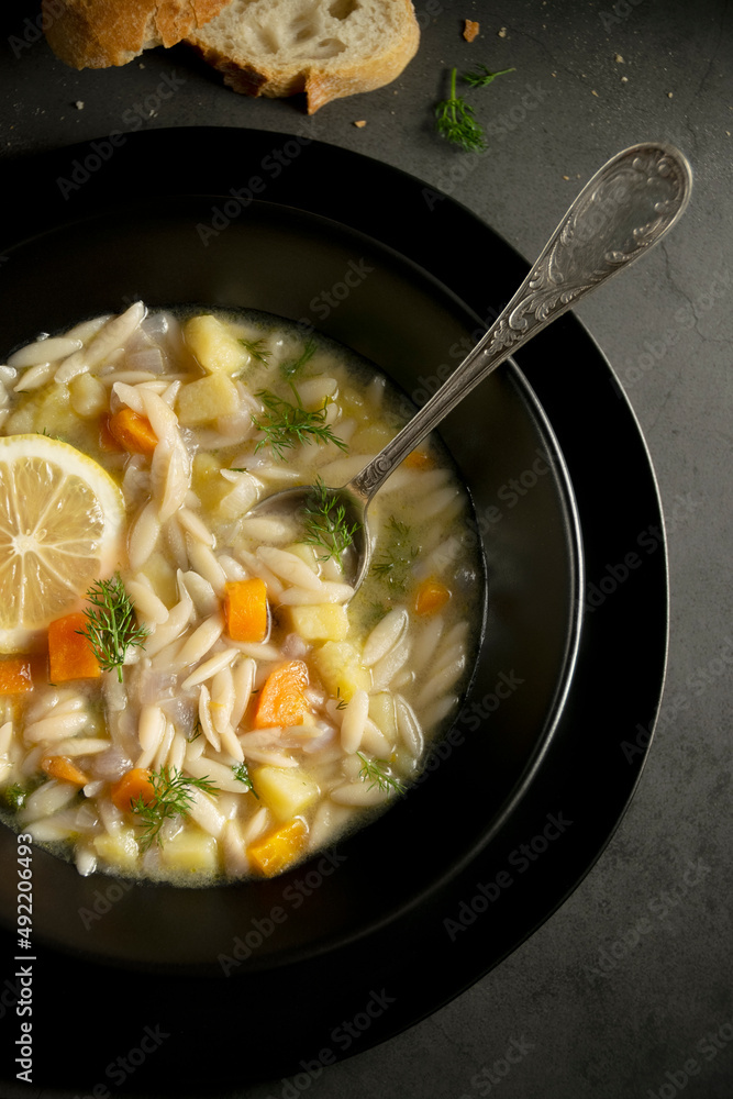 Vegetable soup.Dark rustic food photography, healthy food concept