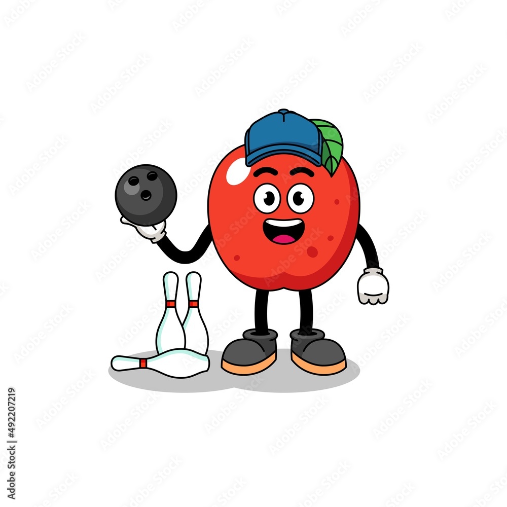 Obraz premium Mascot of apple as a bowling player