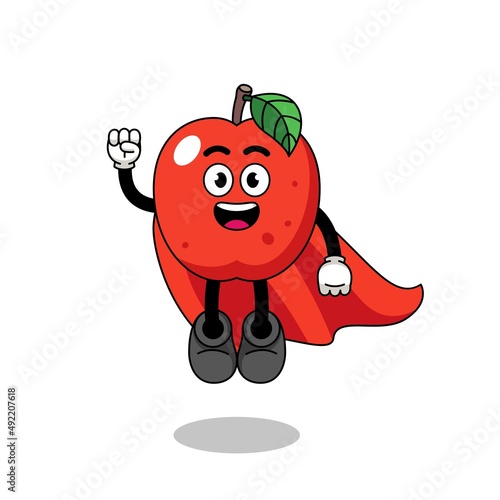 apple cartoon with flying superhero