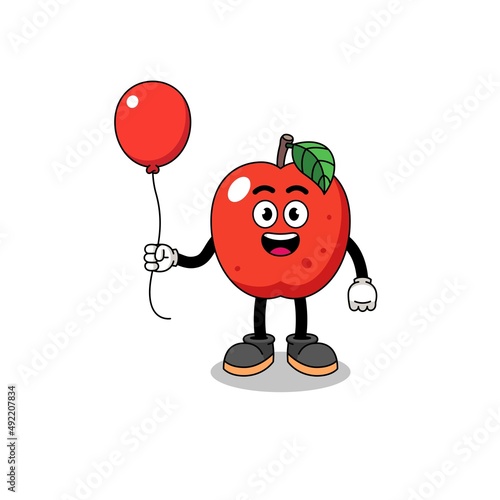 Cartoon of apple holding a balloon