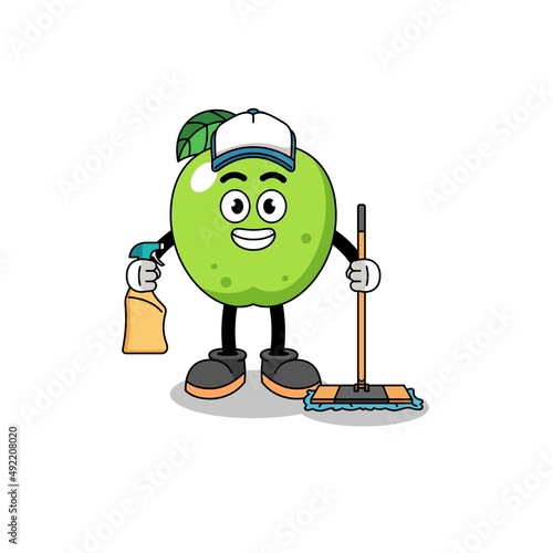 Character mascot of green apple as a cleaning services