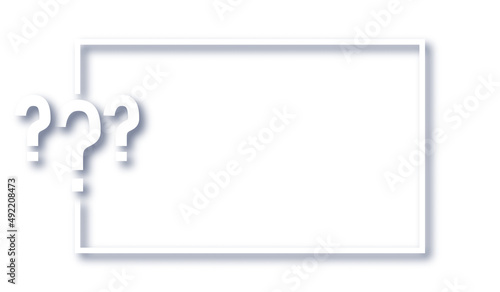 White question mark symbol on white copy space, question frame, faq, brainstorming concept. Quiz night frame design