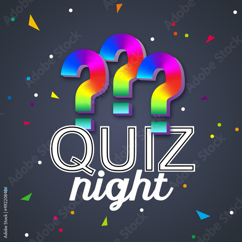 Quiz night background. Vector illustration. Quiz night poster with questions. Modern pub team game. Questions game. Quiz night announcement poster design web banner background vector illustration