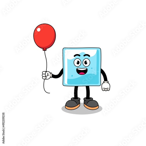 Cartoon of ice block holding a balloon