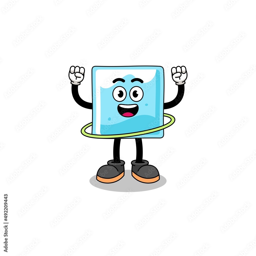 Character Illustration of ice block playing hula hoop Character Illustration of ice block playing hula hoop