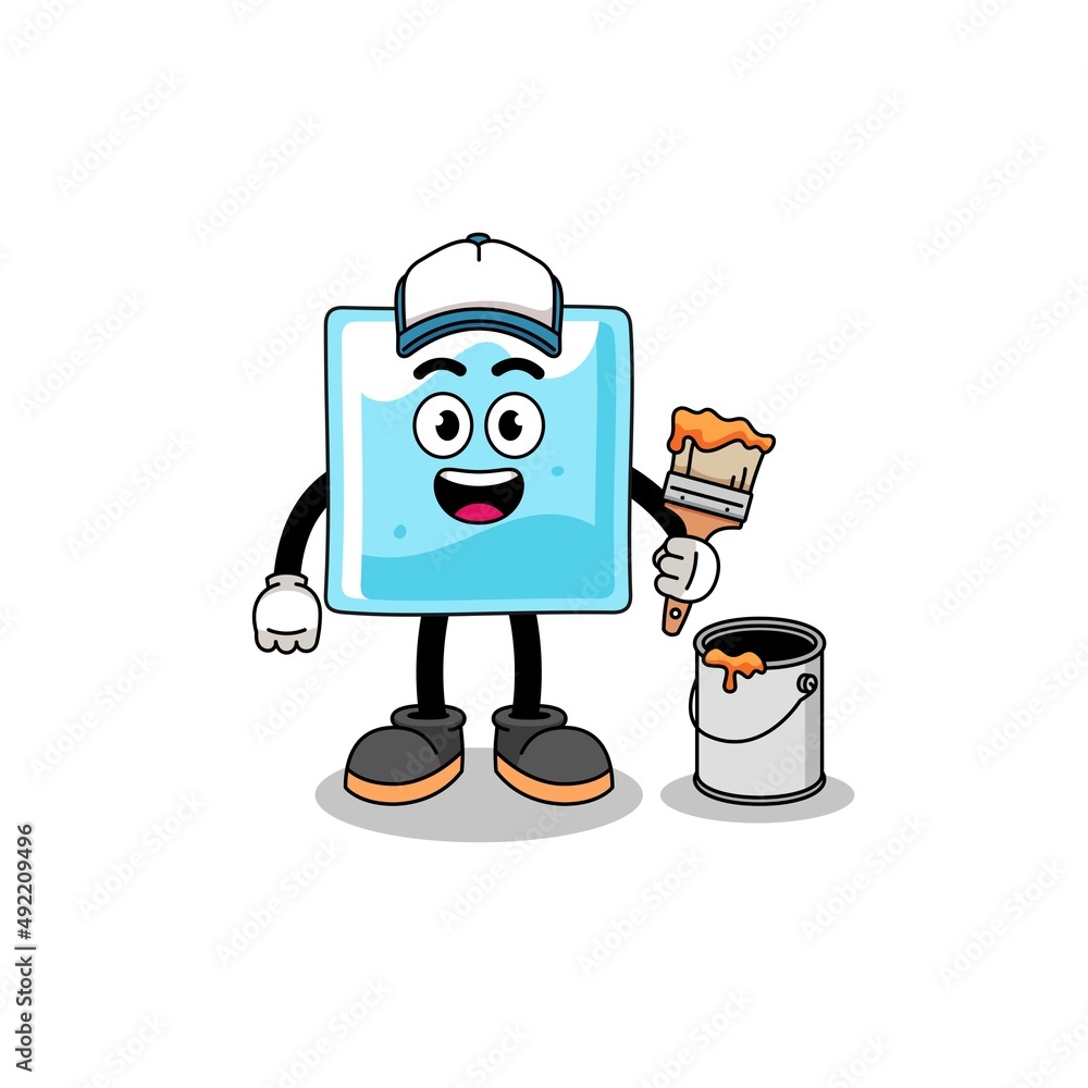 Character mascot of ice block as a painter Character mascot of ice block as a painter