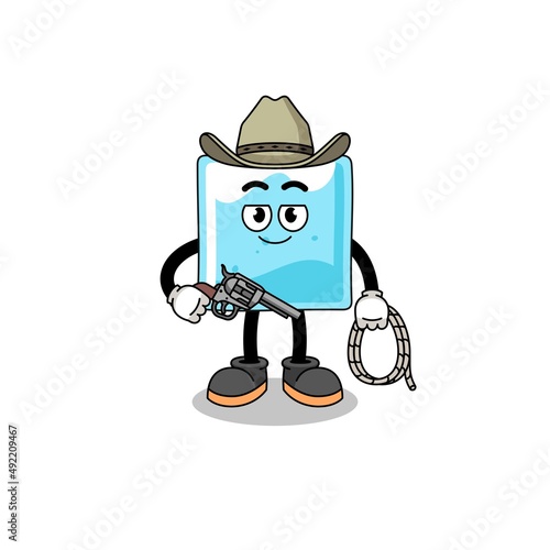 Character mascot of ice block as a cowboy