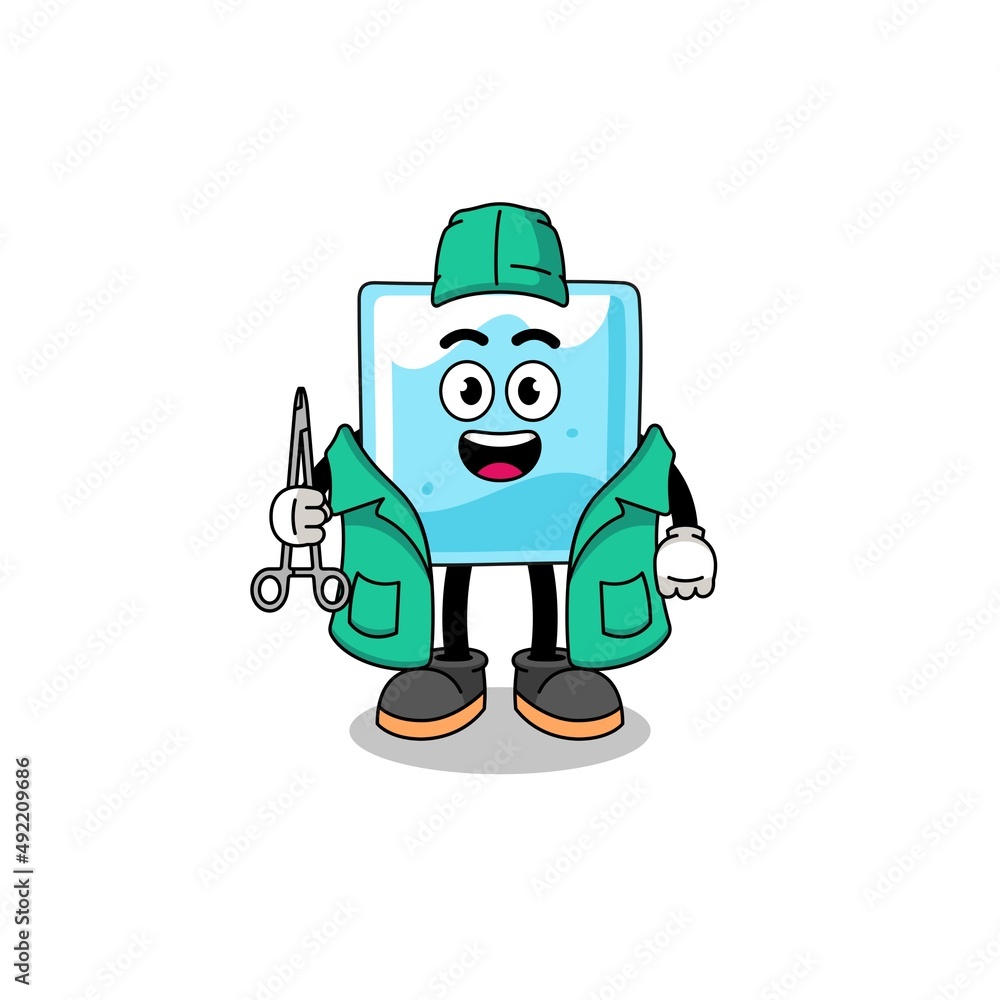 Illustration of ice block mascot as a surgeon Illustration of ice block mascot as a surgeon