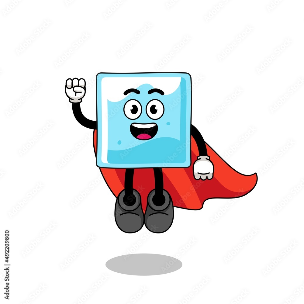 ice block cartoon with flying superhero