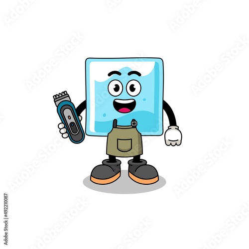 Cartoon Illustration of ice block as a barber man
