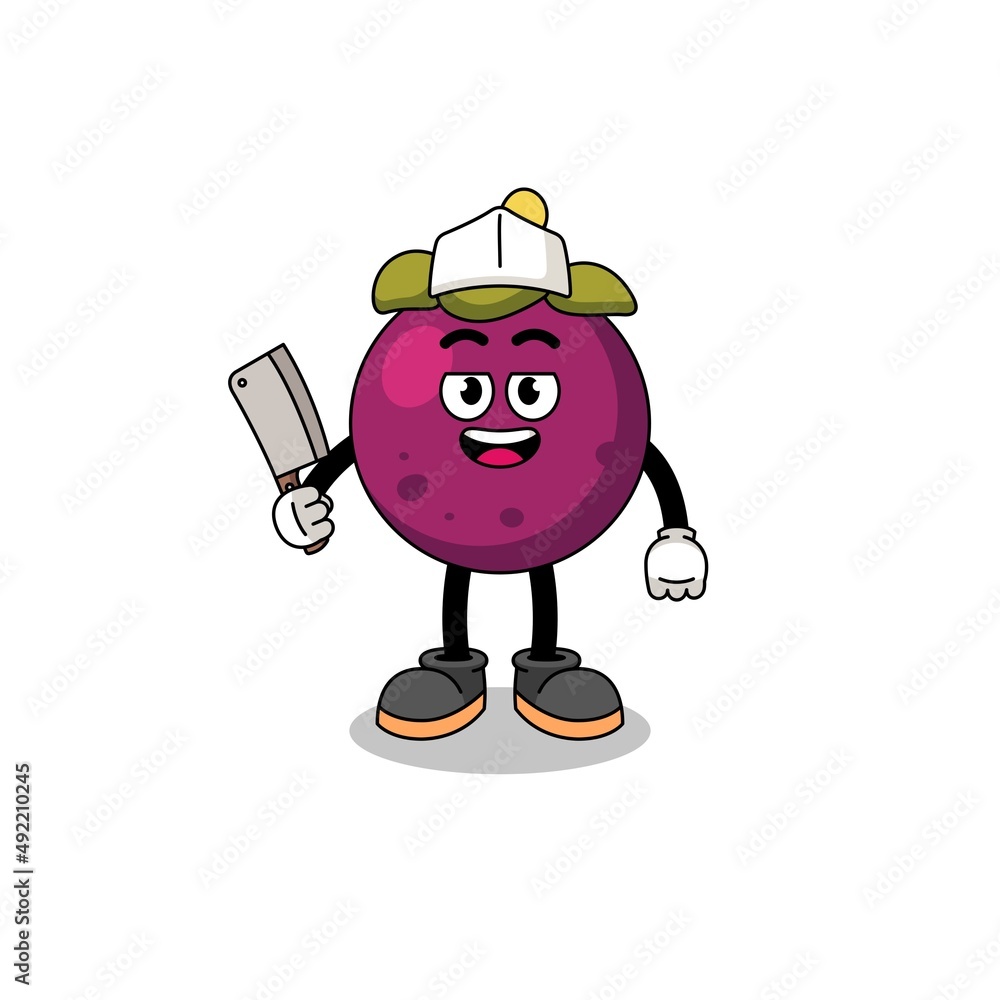Mascot of mangosteen as a butcher Mascot of mangosteen as a butcher