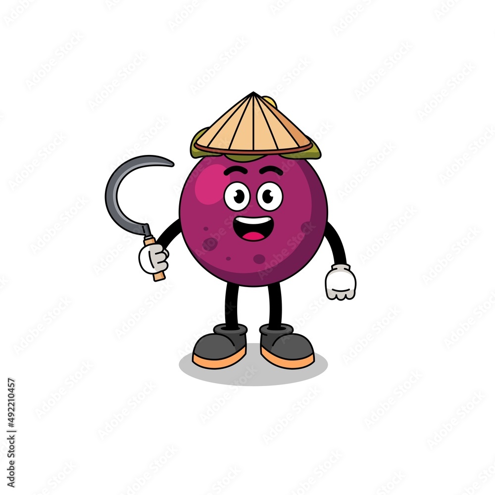 Illustration of mangosteen as an asian farmer Illustration of mangosteen as an asian farmer
