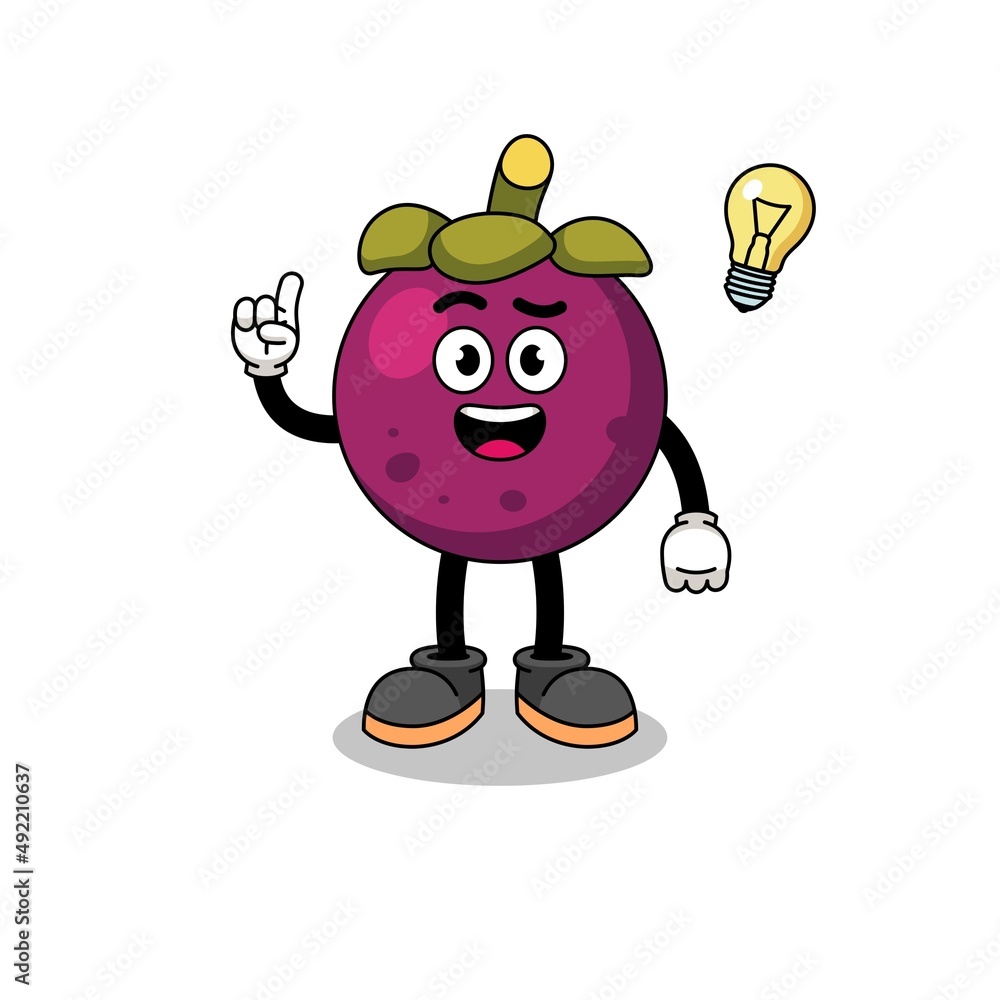 Fototapeta premium mangosteen cartoon with get an idea pose