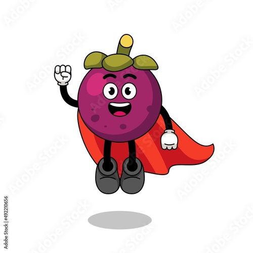 mangosteen cartoon with flying superhero