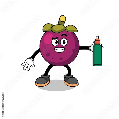 mangosteen illustration cartoon holding mosquito repellent