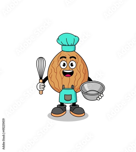 Illustration of almond as a bakery chef