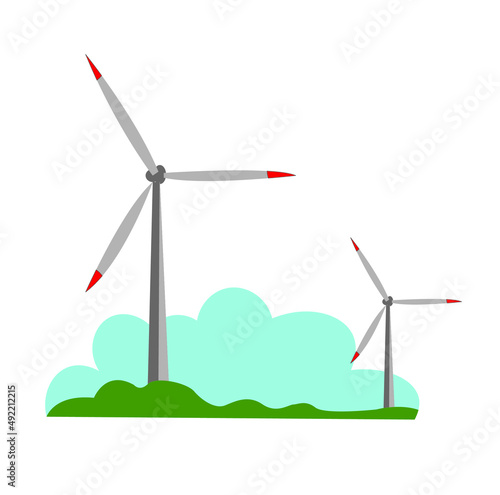 wind turbine on green field.Illustration of a wind power plant.  windmill vector eps