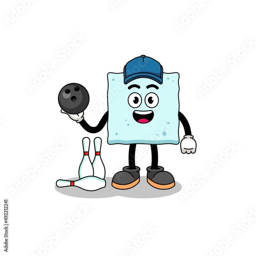 Mascot of sugar cube as a bowling player