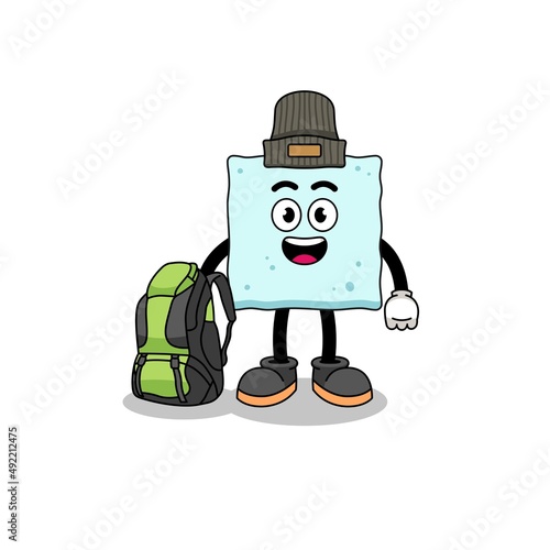 Illustration of sugar cube mascot as a hiker