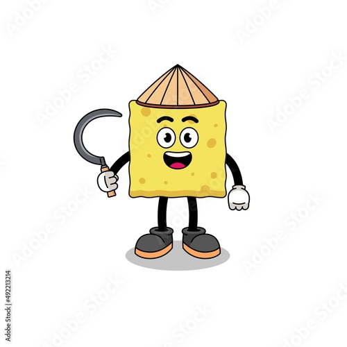 Illustration of sponge as an asian farmer