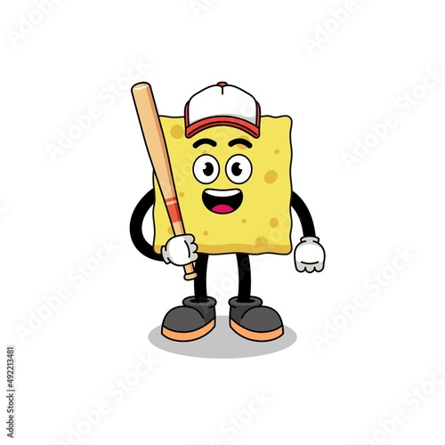 sponge mascot cartoon as a baseball player