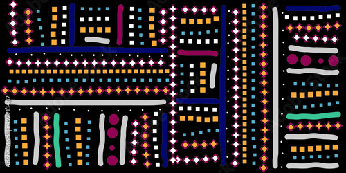 Ethnic carpet with geometric mosaic aztec style stripes on tile. majolica Antique interior,modern rugs,geographic print on kente clot textile.Tribal vector ornament seamless african pattern.multicolor