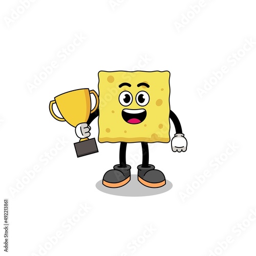 Cartoon mascot of sponge holding a trophy