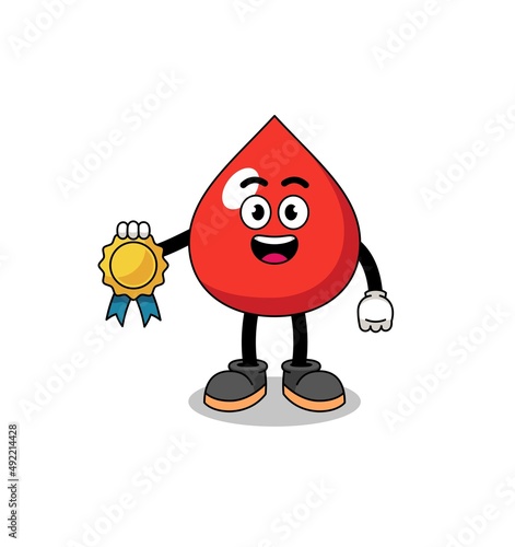 blood cartoon illustration with satisfaction guaranteed medal
