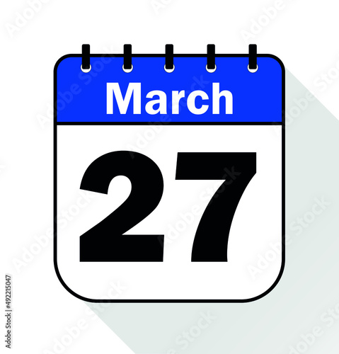 March day 27 blue - Calendar Icon - Vector Illustration