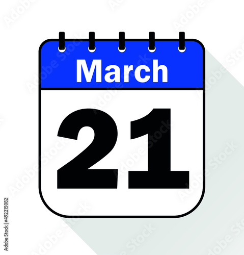 March day 21 blue - Calendar Icon - Vector Illustration