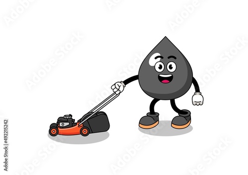 oil illustration cartoon holding lawn mower