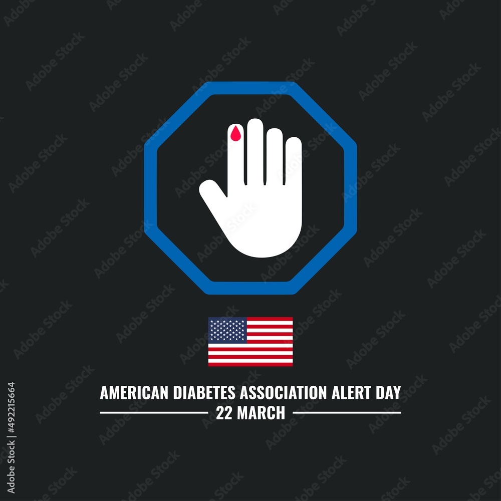 Obraz premium Vector icon of stop hand with blood drop. American Diabetes Association Alert Day Design Concept, suitable for social media post template, poster, greeting card, banner, background, brochure. Vector