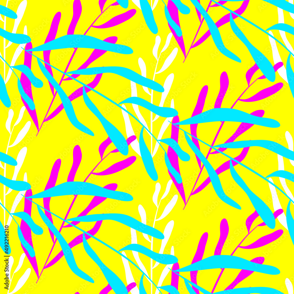 Vector seamless half-drop pattern, with leaves Vector seamless half-drop pattern, with leaves