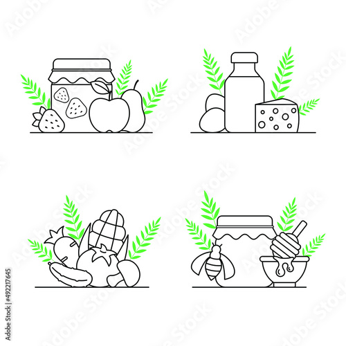 Set of agriculture icons. Set of fruit and vegetables icons. Vector illustration