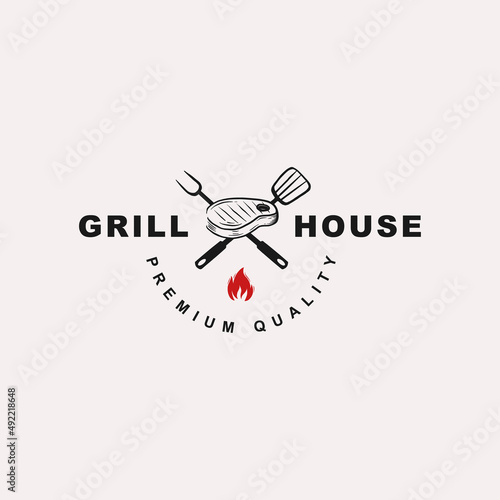 Hot grill hand drawn logo templates Premium Vector