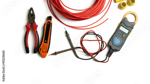 Electrical tools and equipment isolated on white background