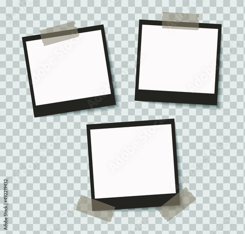 Set of vector Photo frame mockup design on sticky tape isolated on transparent background 